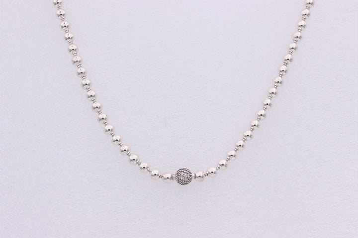 Authentic PANDORA Beads & Pave Silver Necklace 17.7 NEW w/ BOX