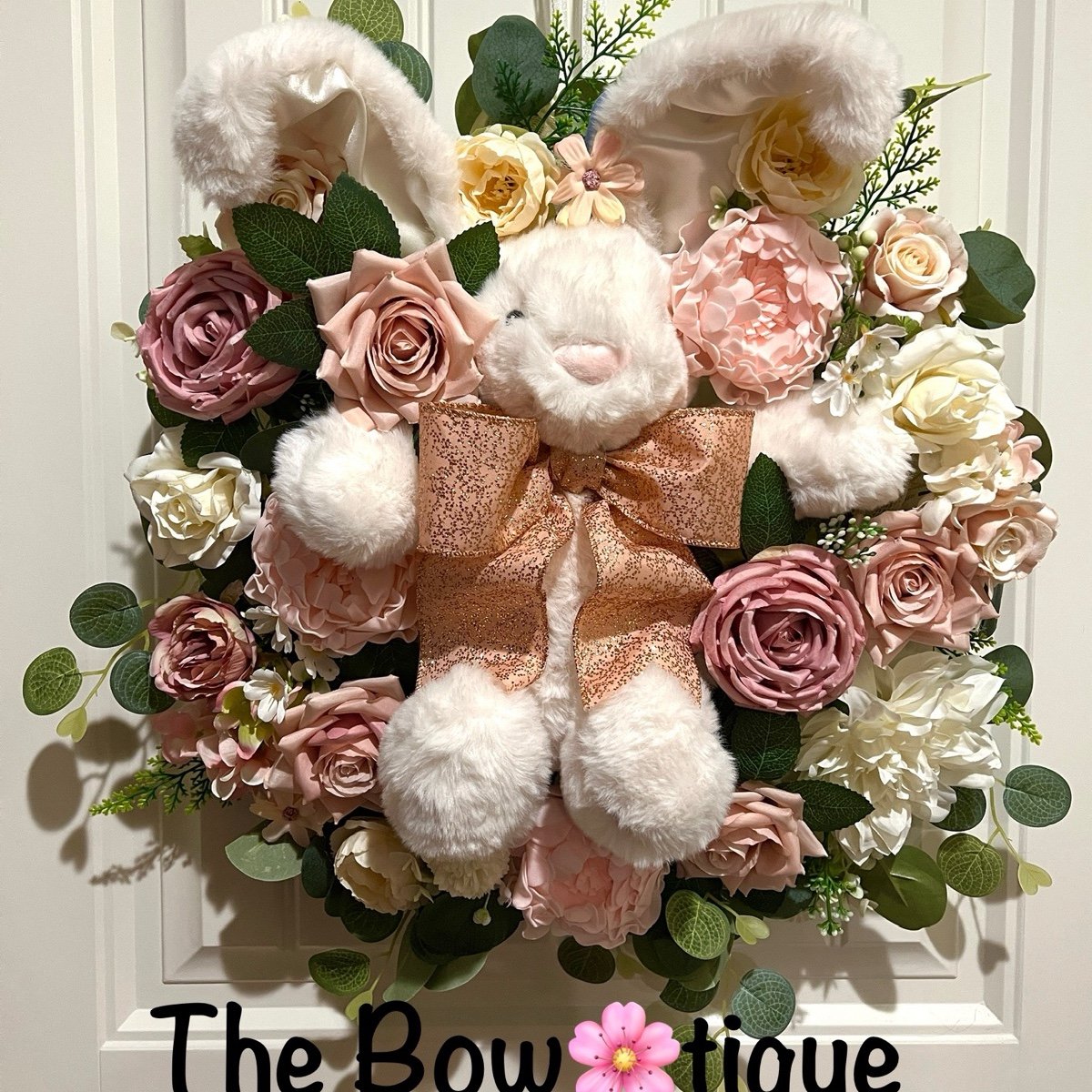 Handmade Floral Bunny Spring Silk Flower & Ribbon Wreath 22 in W7