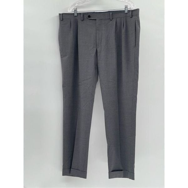 Lauren Ralph Lauren Dress Pants Men 38x30 Gray Performance Wool Pleated Cuffed