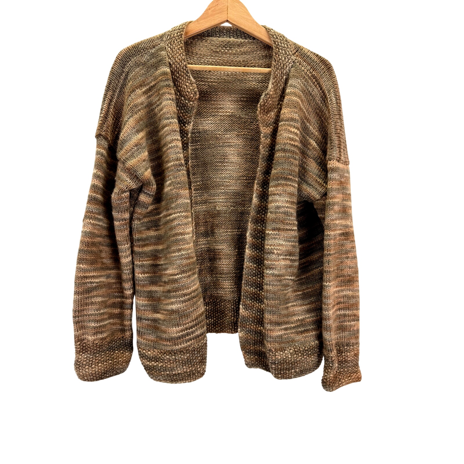 Handmade Knit Cardigan Womens M L Brown Wool Country Western Cottage Boho