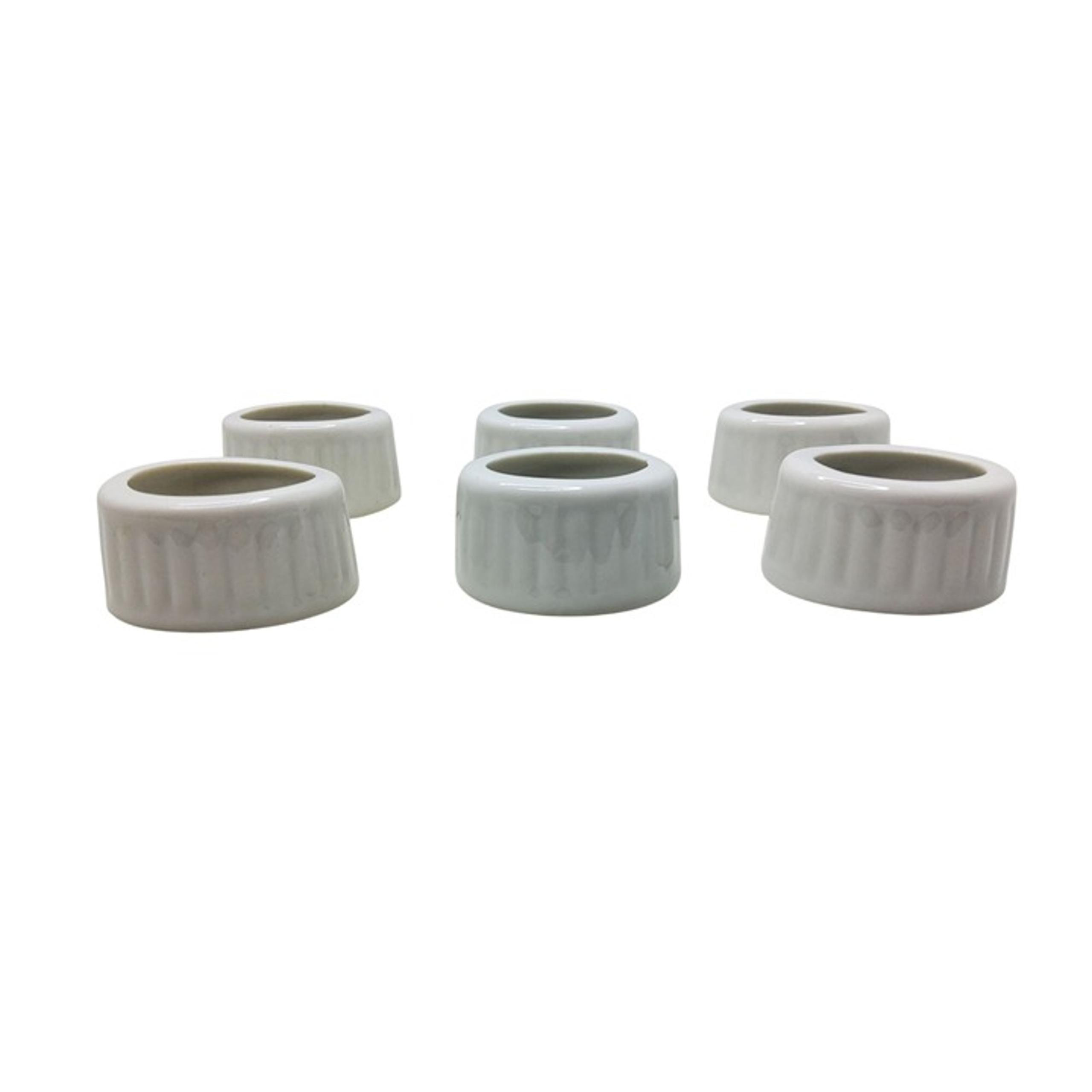 Set Of 6 Vintage White Ceramic Ribbed and Tapered Napkin Rings