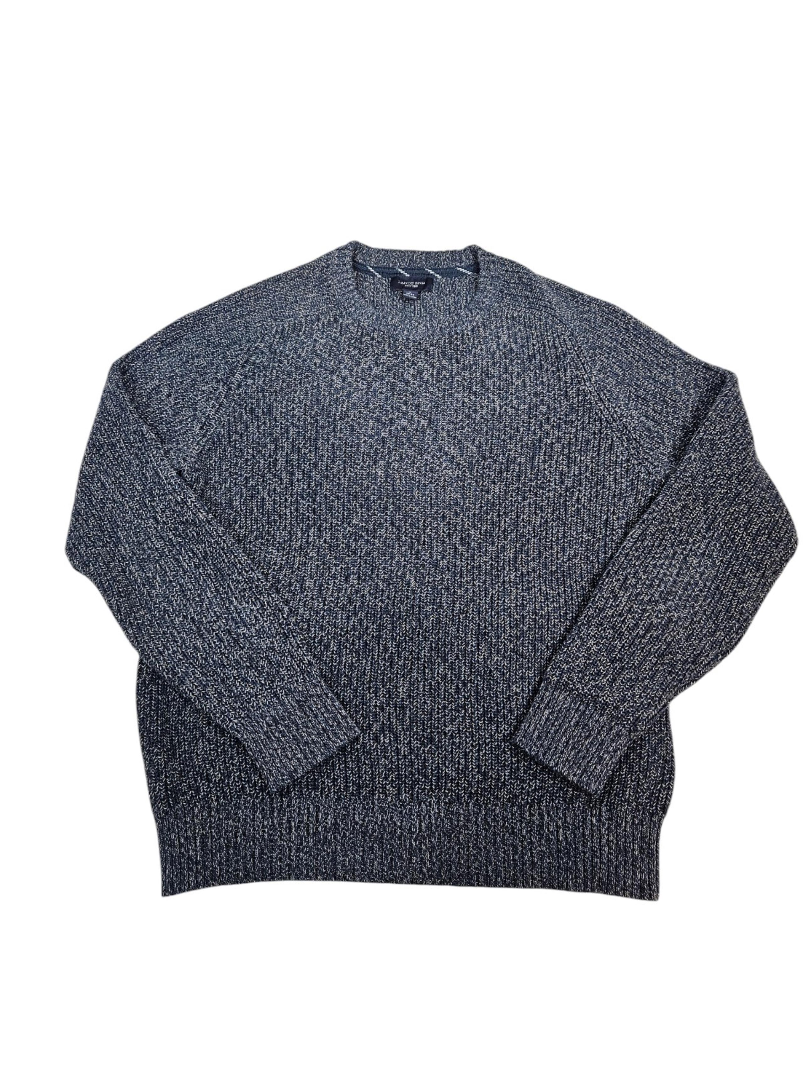 Lands' End Drifter Navy Marled Cotton Crew Neck Sweater Size Large Men's E41