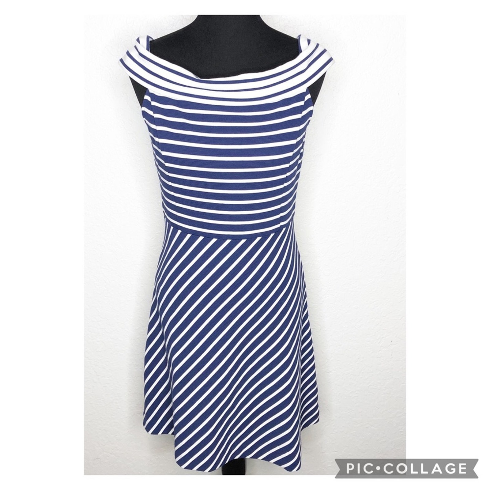 Vineyard Vines navy blue white striped boatneck dress size Small NWT