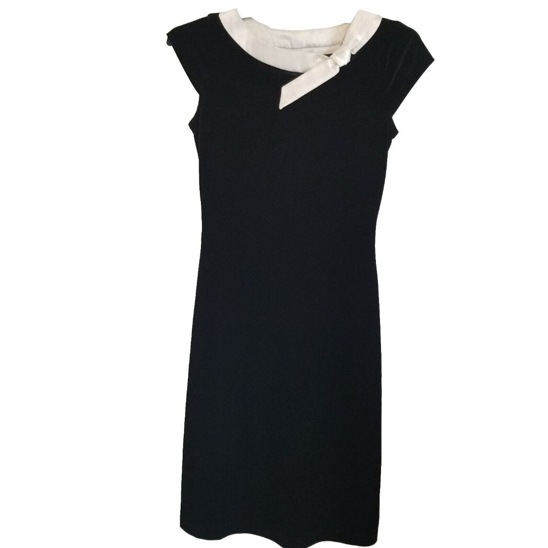 Vintage Componix Womens Small Dress Black Velour White Collar Capsleeve Holiday