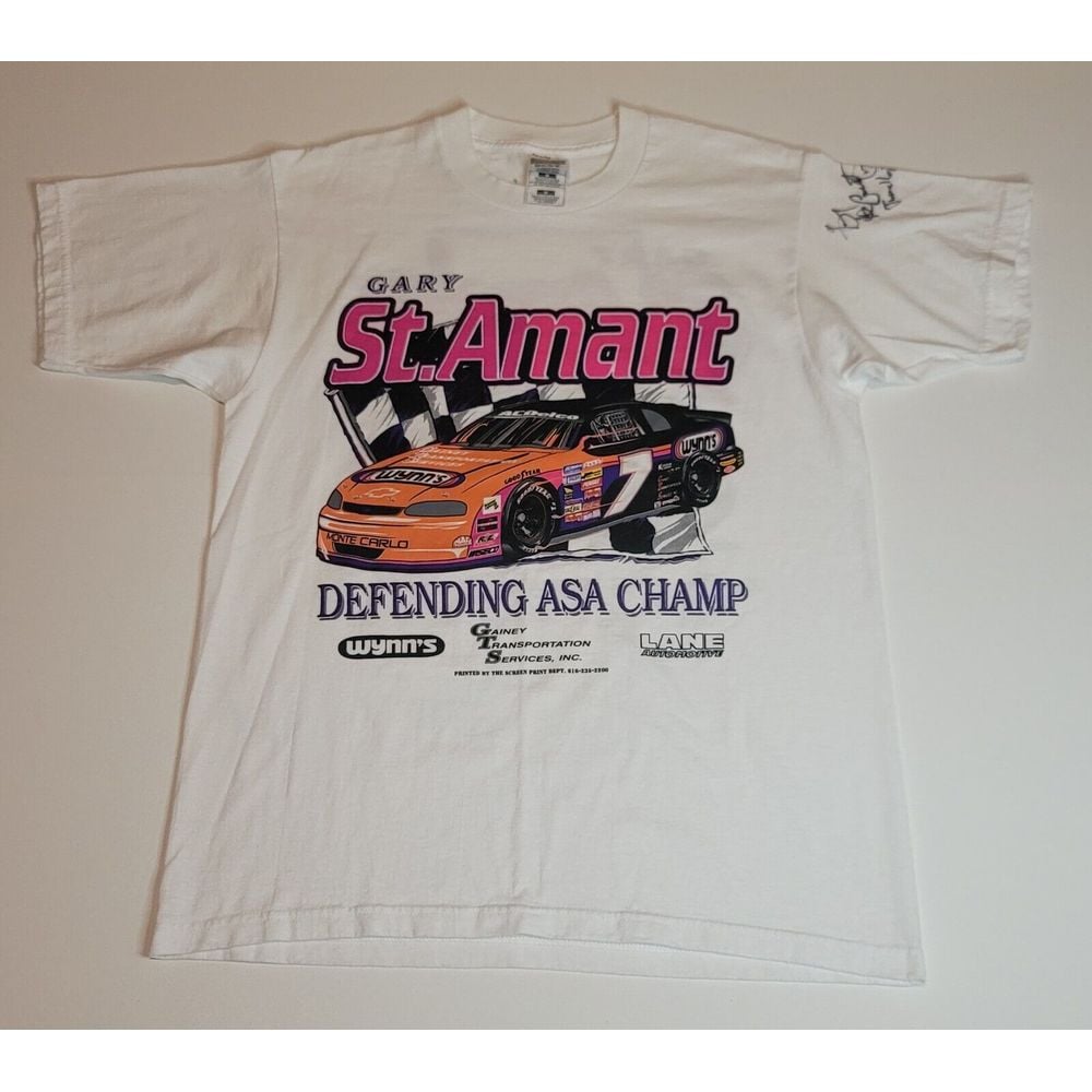 Gary St Amant Nascar T-Shirt Mens Med. VTG 2000 ASA Defending National Champion