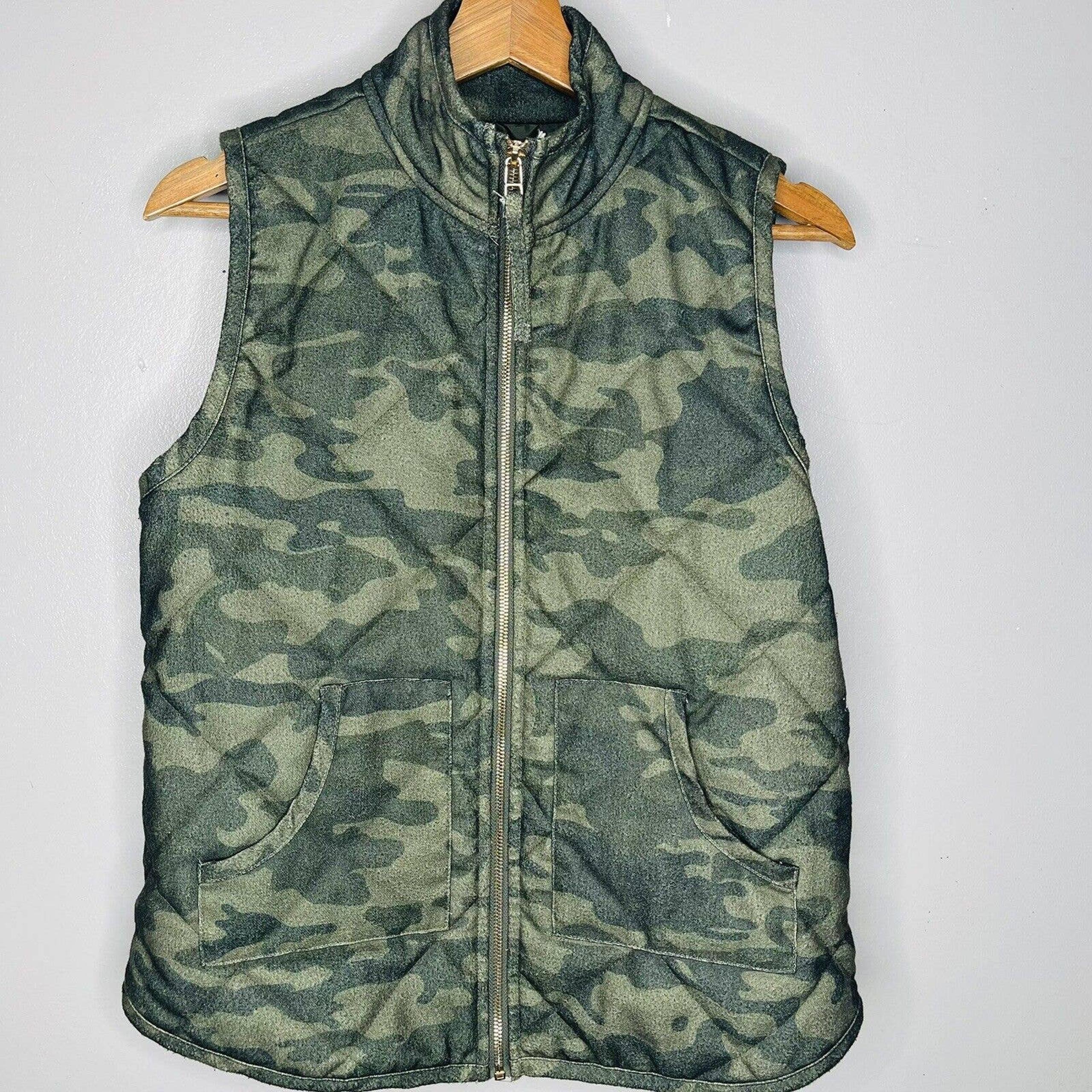 Mud Pie women’s camouflage zip up vest hand pockets Sz S