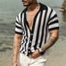 Shirt Men's deep V-neck short sleeve striped casual T-shirt club shirt top