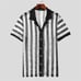 Shirt Men's deep V-neck short sleeve striped casual T-shirt club shirt top