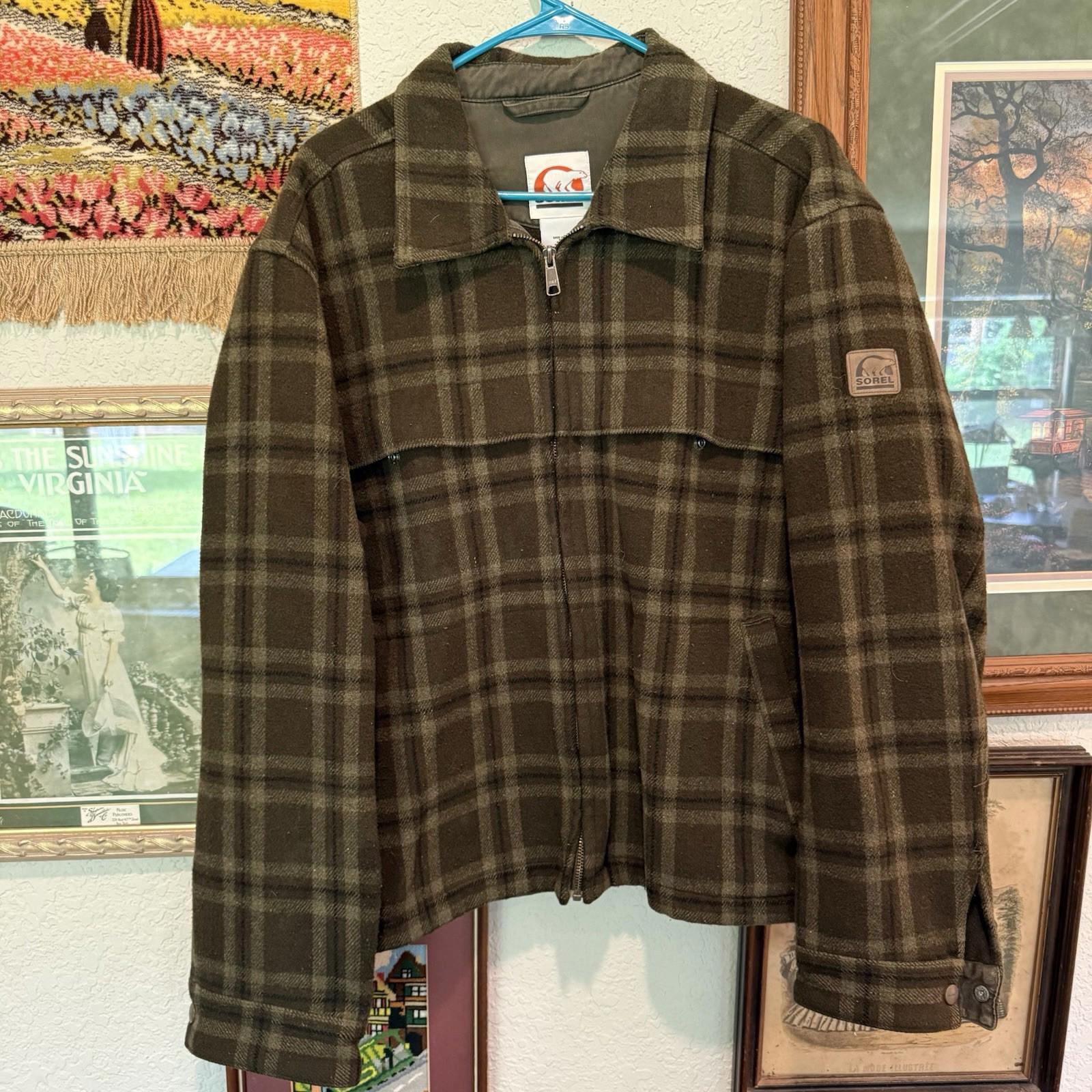 NWOT Sorel Designer Plaid Green/Brown Wool Outdoor Work Jacket Size Large