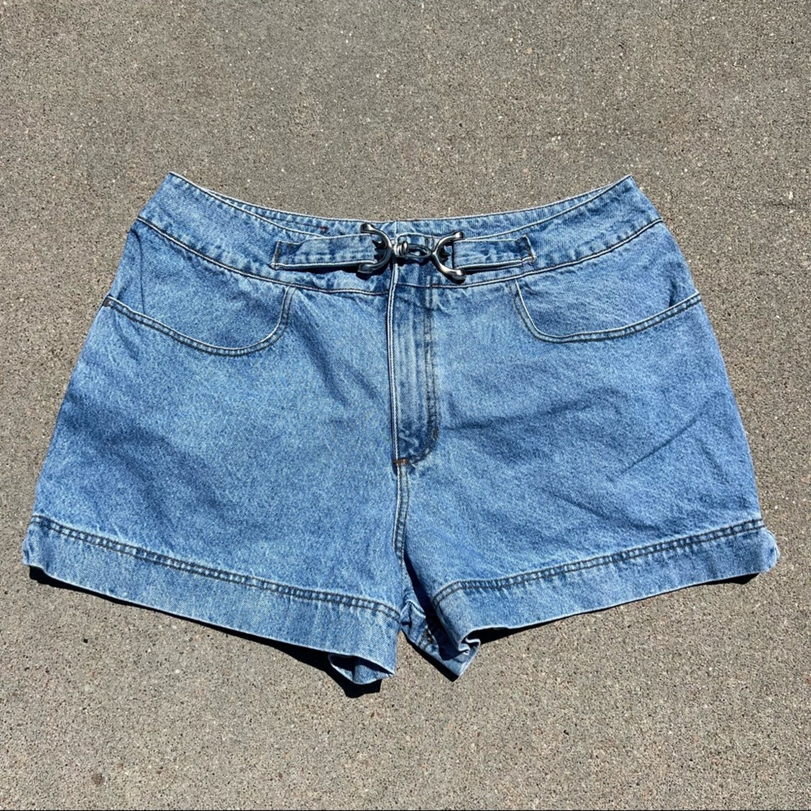 Vintage 90s Y2K Be Bop silver latch buckle bareback jean shorts PLUS SIZE 24