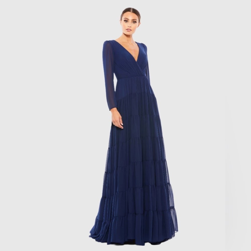 Size 18 IEENA FOR MAC DUGGAL 55311 NWT Faux Wrap Illusion Long Sleeve Tiered G