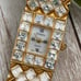 Vintage SOLITAIRE Jeweled Link Square Face Watch