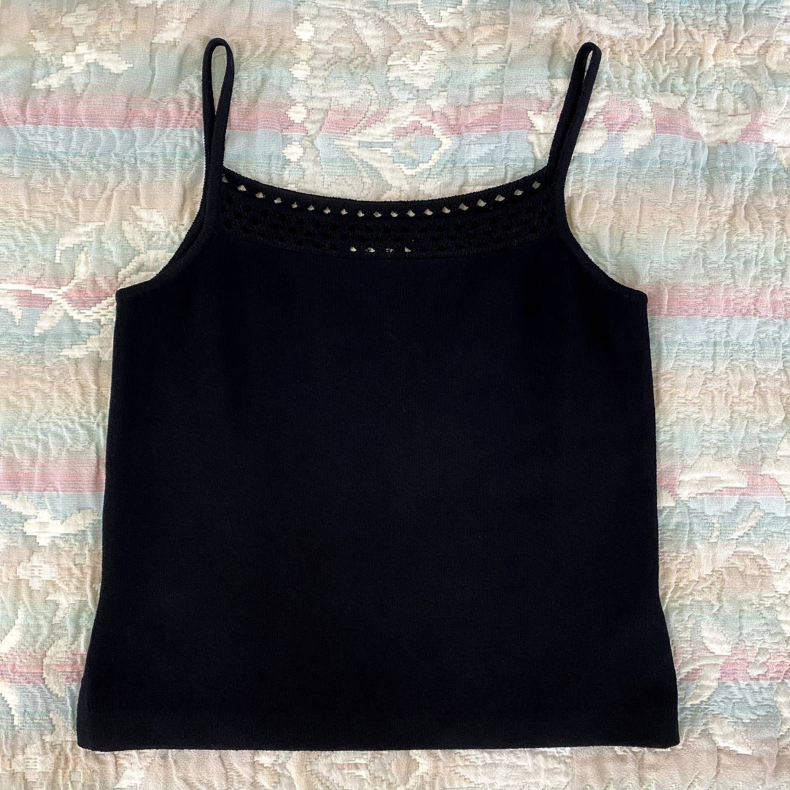 St. John Black Knit Spaghetti Strap Sleeveless Top