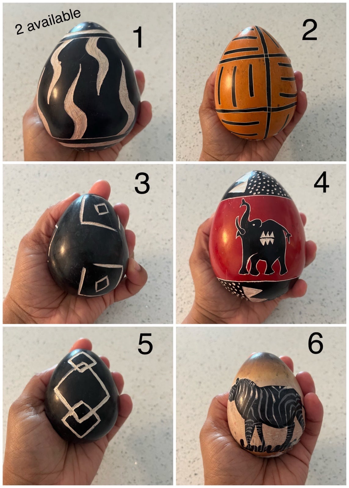7 African Hand Carved Etchings on Natural Heavy Stone Egg - KENYA Vintage