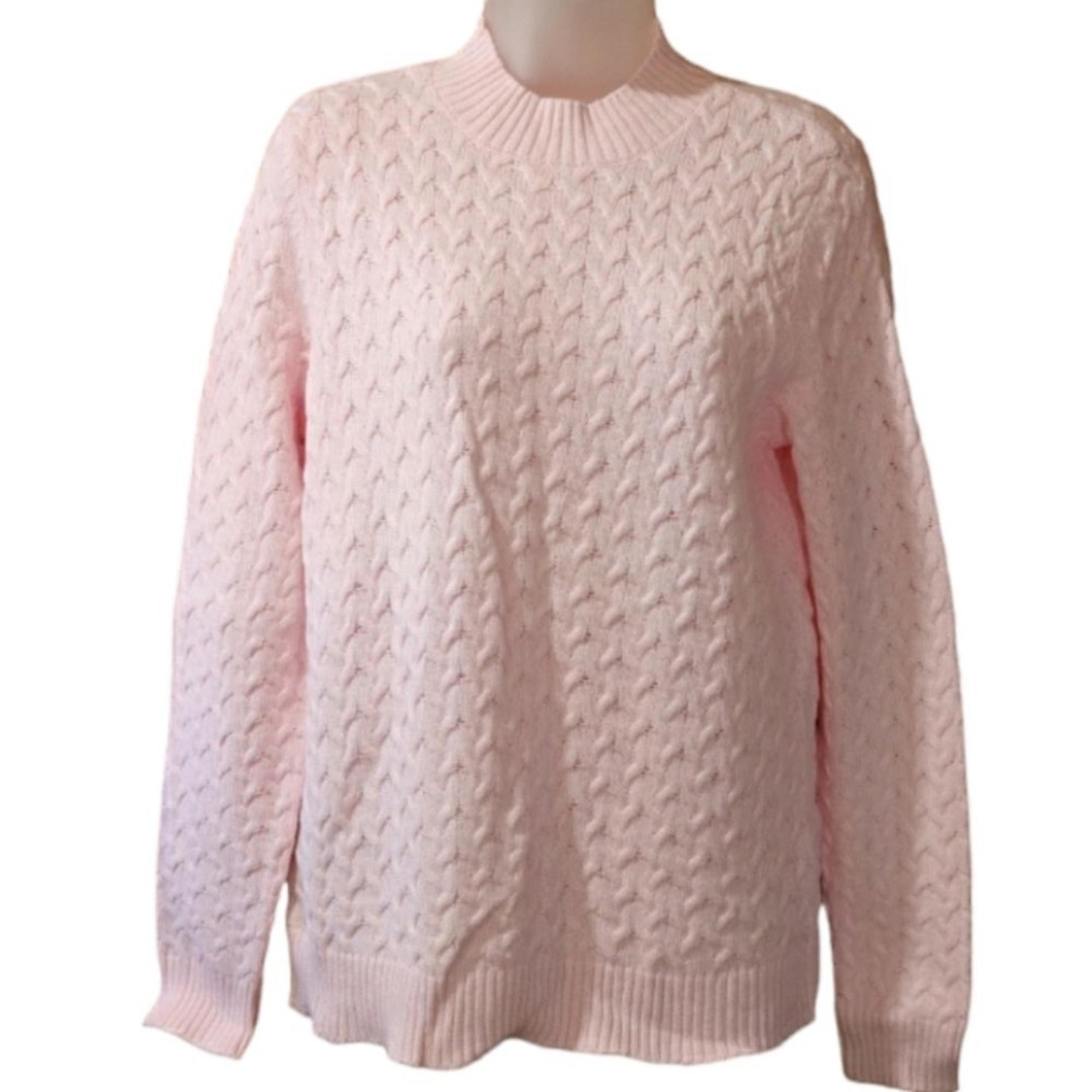 Studio Works Light Pink Scalloped Knit Pullover Sweater Mock Neck PL