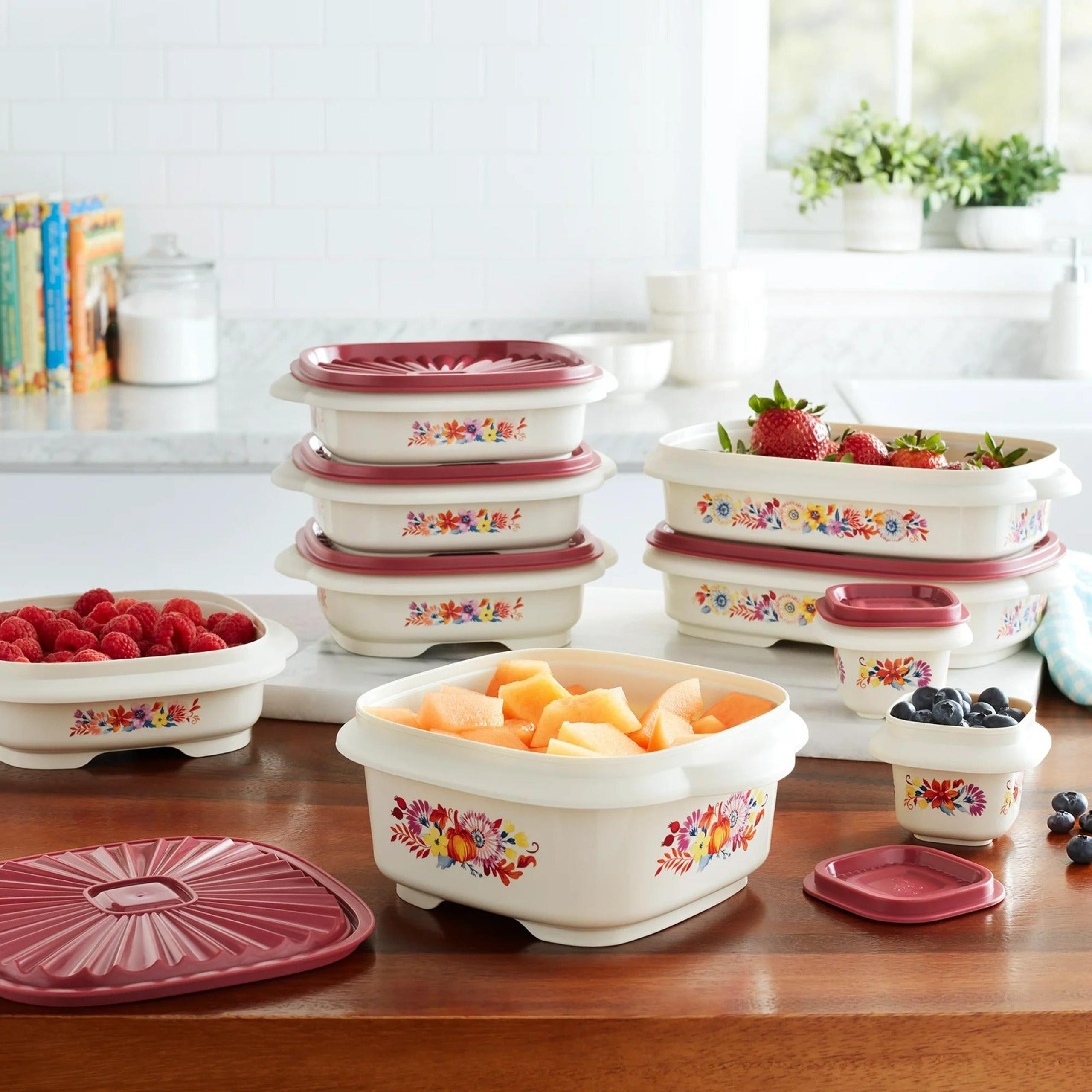 Pioneer Woman Food Storage Container Set 18pcs Fluttering Fancies Floral W/ Lids
