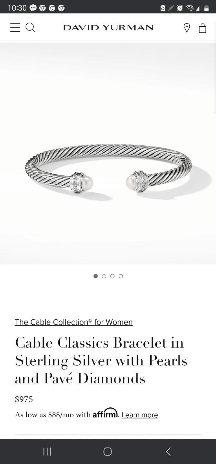 David Yurman Pearl & Diamond Cable Classics Bracelet
