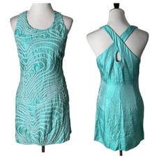 Samuel Dong Short Dress Womens S Green Soutache Embroidered Party Going Out