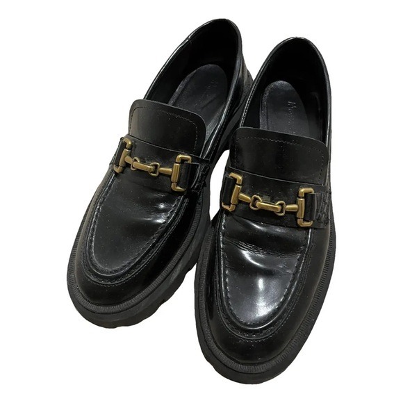 Massimo Dutti Black Lug Sole Loafers. Size 6.