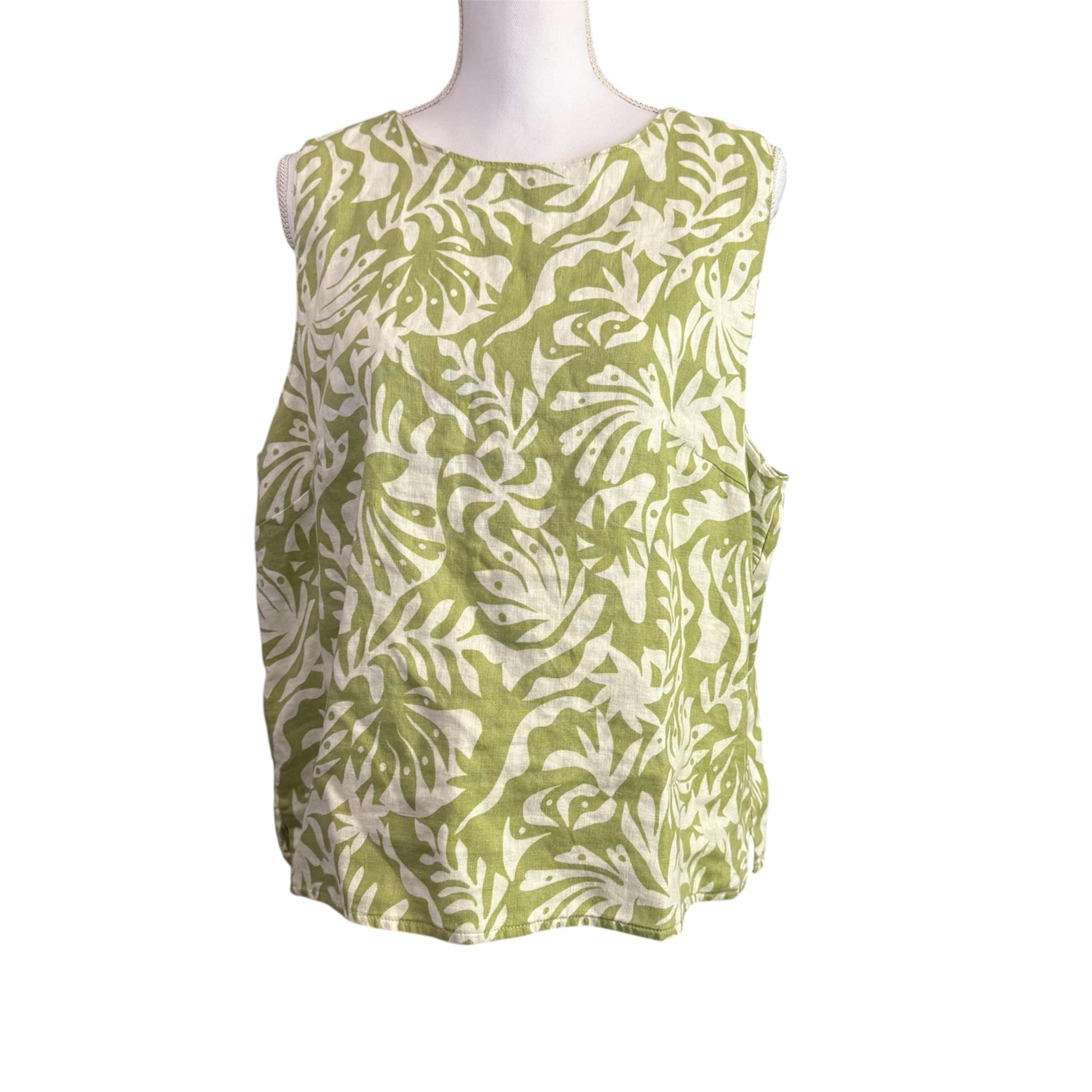 Rachel Zoe | Sleeveless 100% Linen Top | Floral Linen Blouse