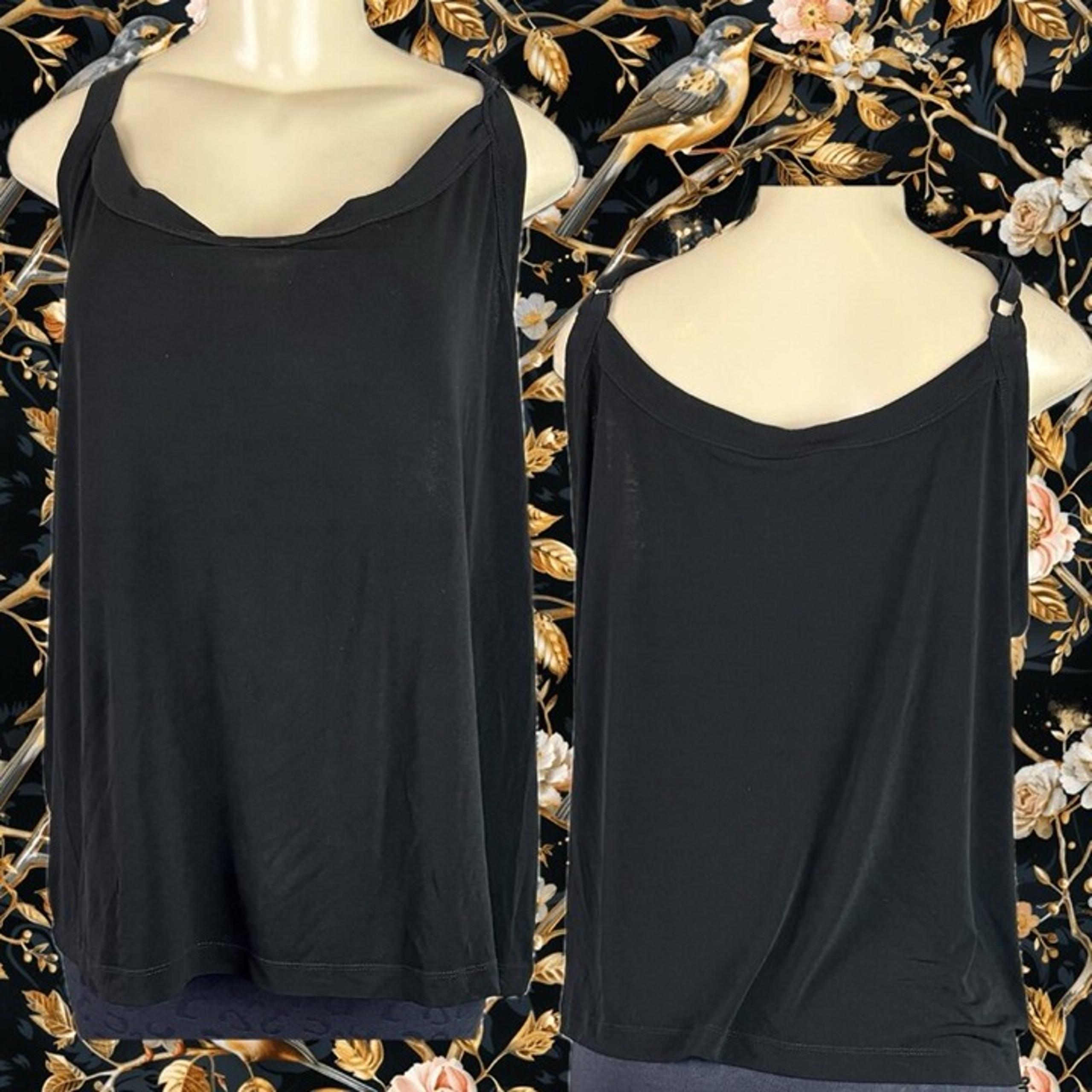 Avenue + 30/32 Black Scoop Neckline Stretch Adjustable Straps Camisole Top