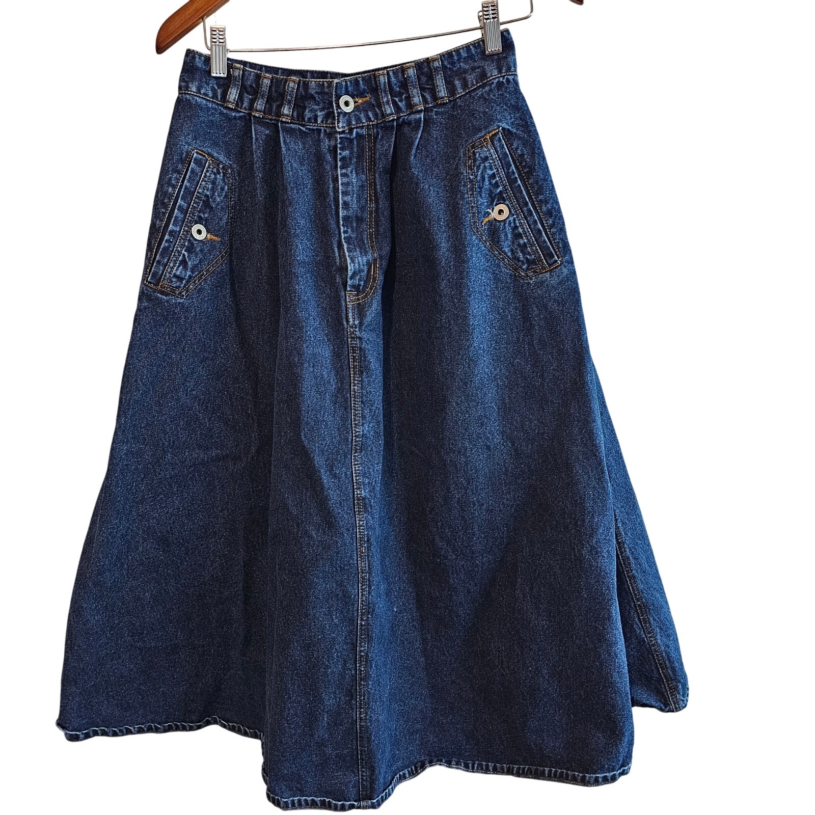 Vintage Jordache 90s Denim Skirt Women Medium Blue Midi Cottage Western Circle