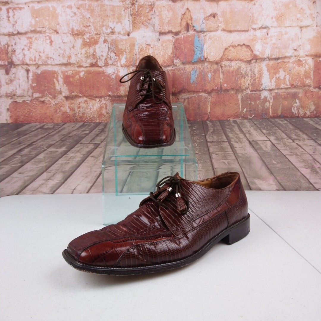 Stacy Adams Lace up Square Toe Tassel Oxford Cognac Snake Skin Leather Size 12
