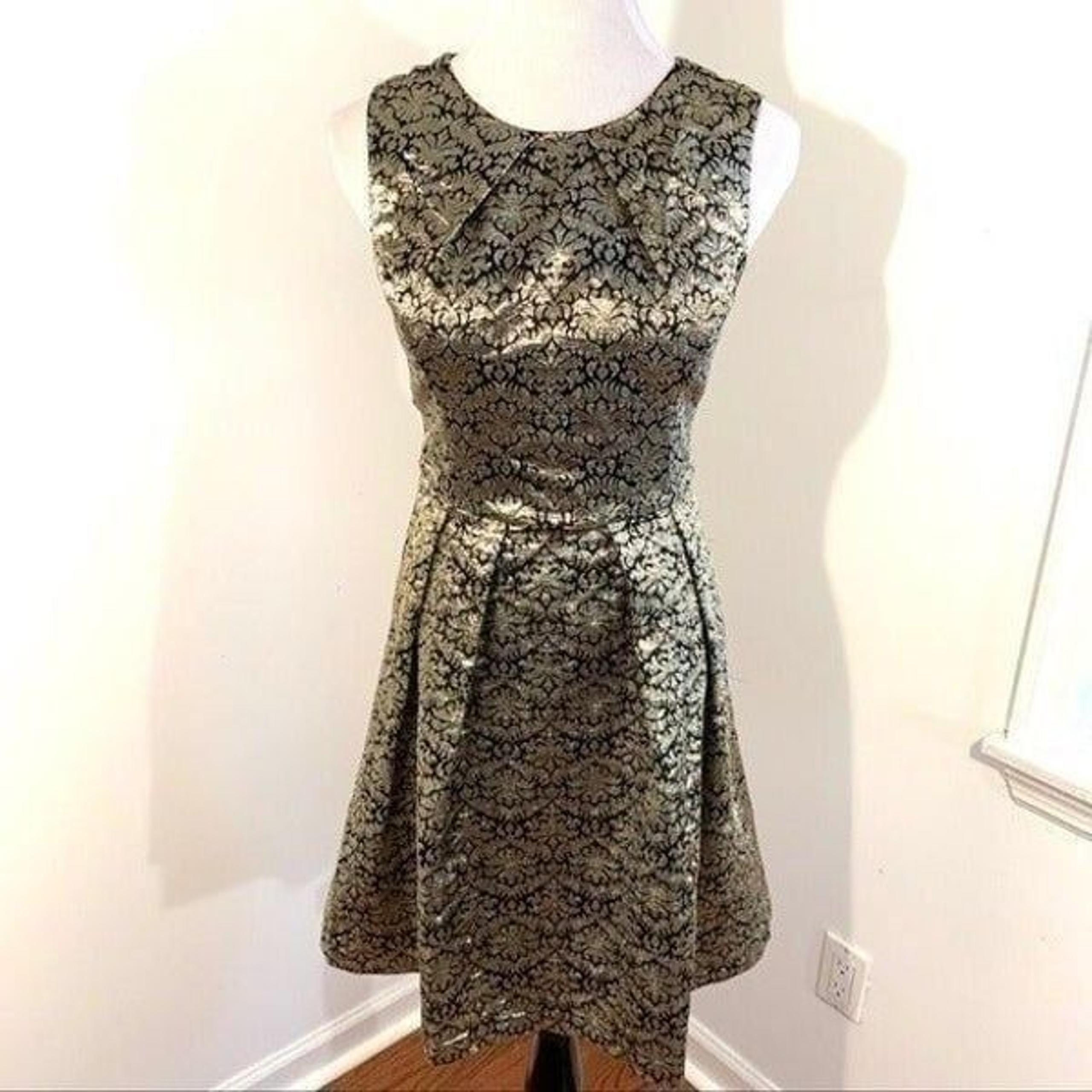 Ark & Co Gold Brocade Fit Flare Dress