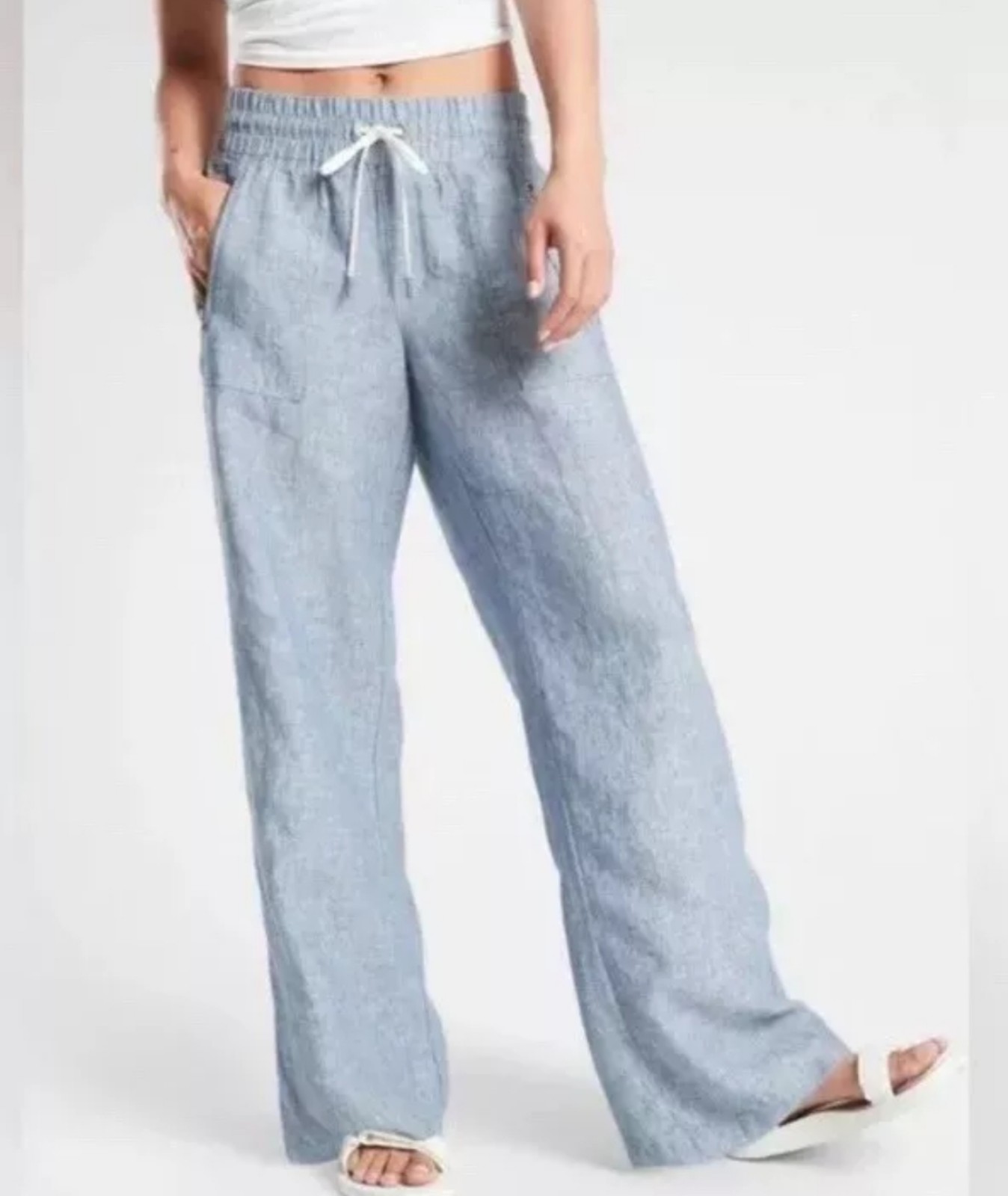 Athleta Cabo Linen Wide Leg Pants Light Blue Coastal Size 6