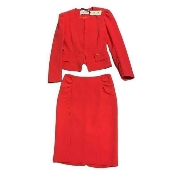 Bisenzio Balizza New Solid Coral Pink Skirt Suit 2 Piece Blazer Pencil Skirt Xs