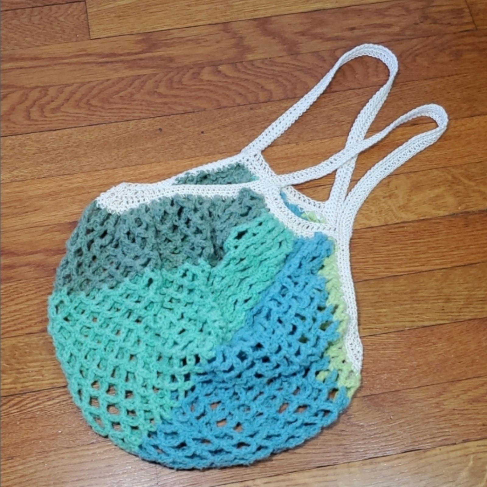 Handmade Green Farmers Market Bag Crochet French Net Sack Cotton Grocery Beach