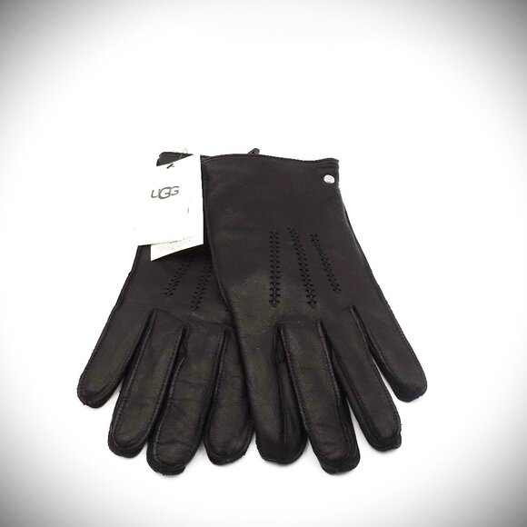 UGG Metisse Tabbed Vent Tech Black Leather Gloves Sz XL