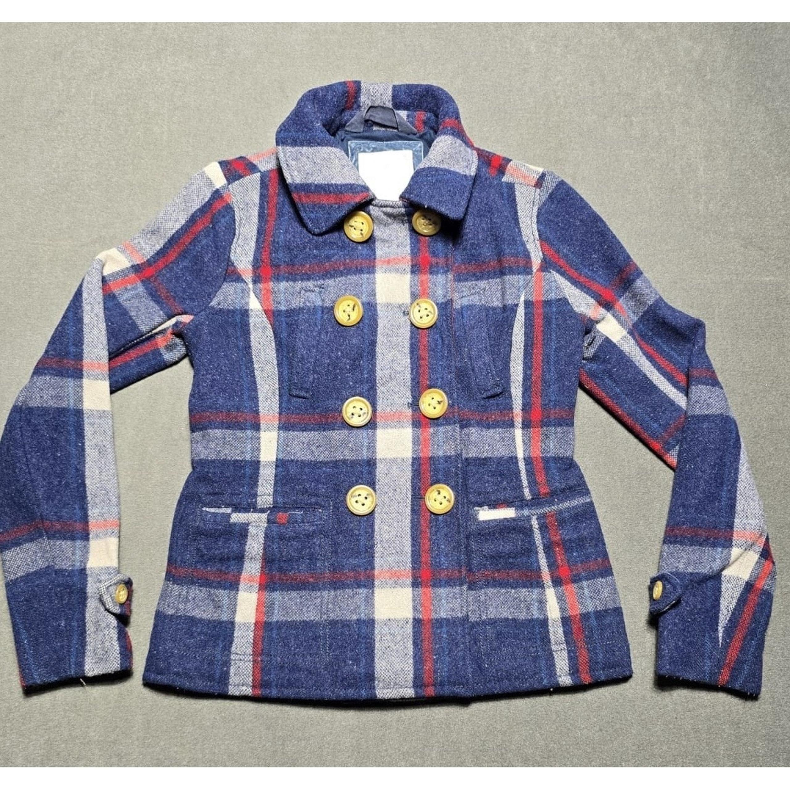 American Eagle Outfitters Womens Small Double-Breasted Plaid Wool Blend Pea Coat