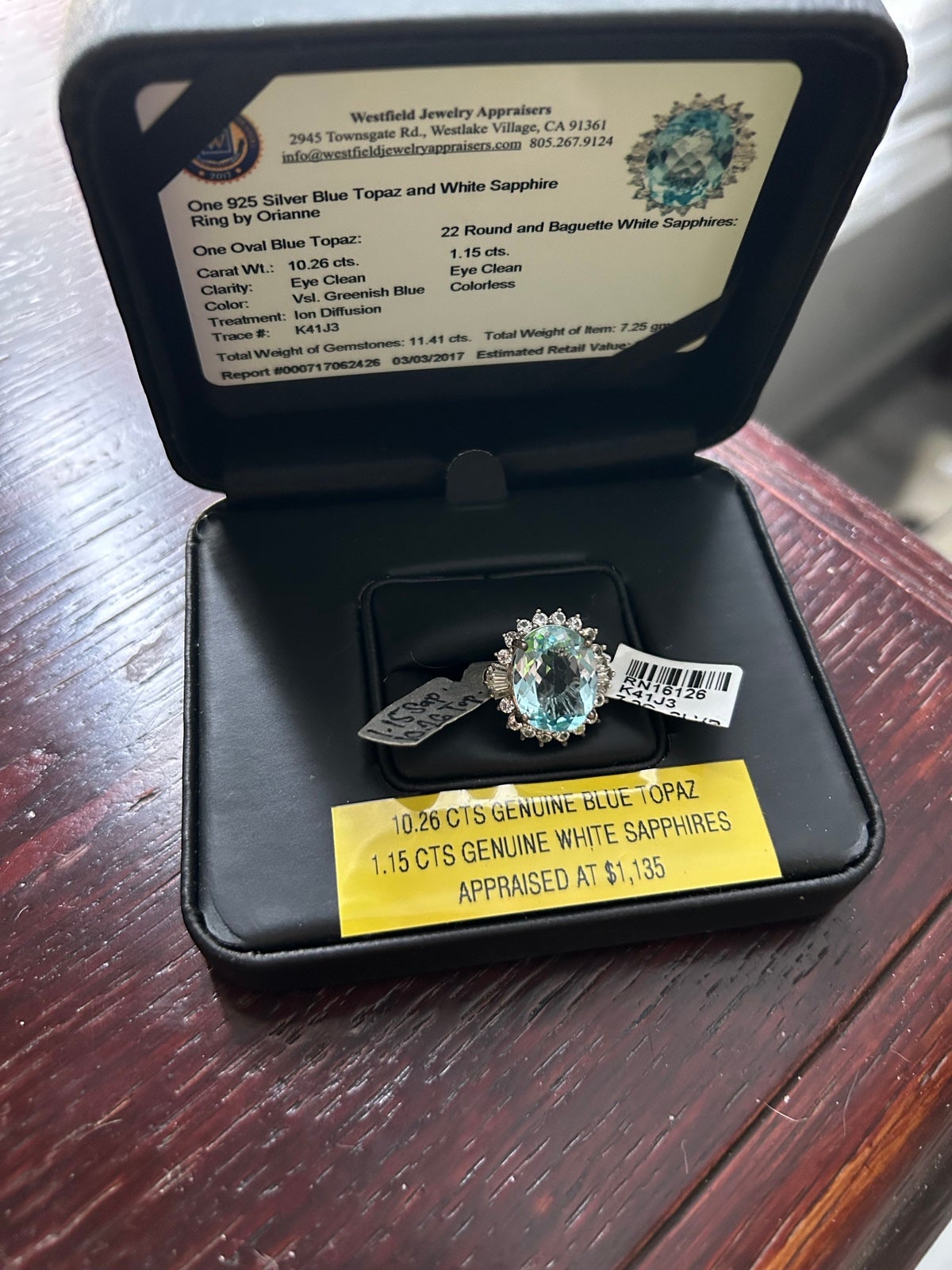 One 925 Silver, Blue Topaz and White Sapphire Ring by Orianne