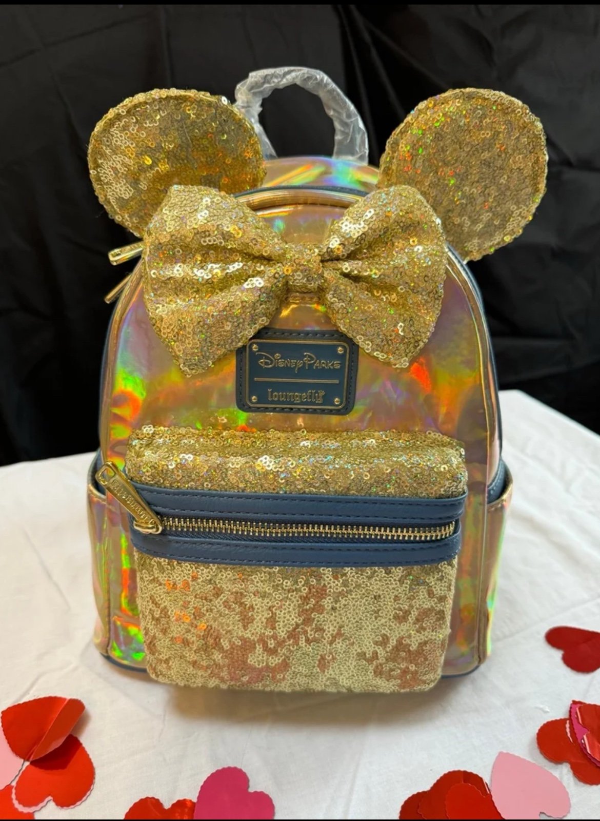 Loungefly Earidescent Gold Sequin Backpack Disney Parks 50th Anniversary NWT
