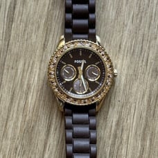 FOSSIL ES 2897 STELLA CHOCOLATE & MULTI SWAROVSKI BEZEL STONES 3 EYE CHRONOGRAPH