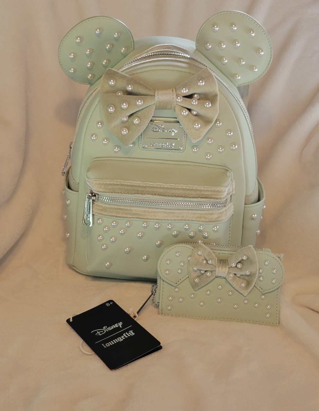 Loungefly Disney Minnie Mouse Pearl Ears Mini Backpack and cardholder