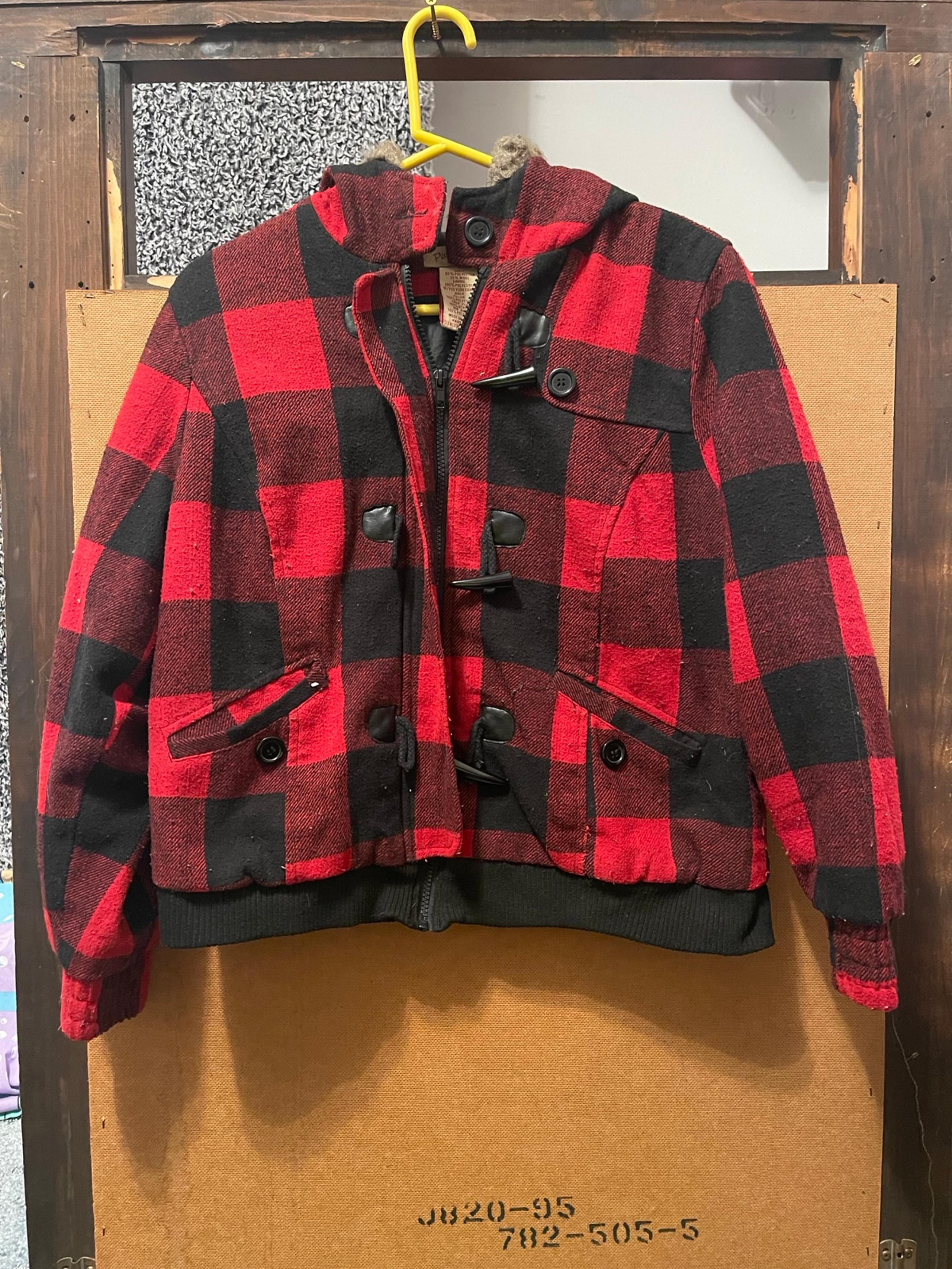 Y2k black and red plaid zip up jacket