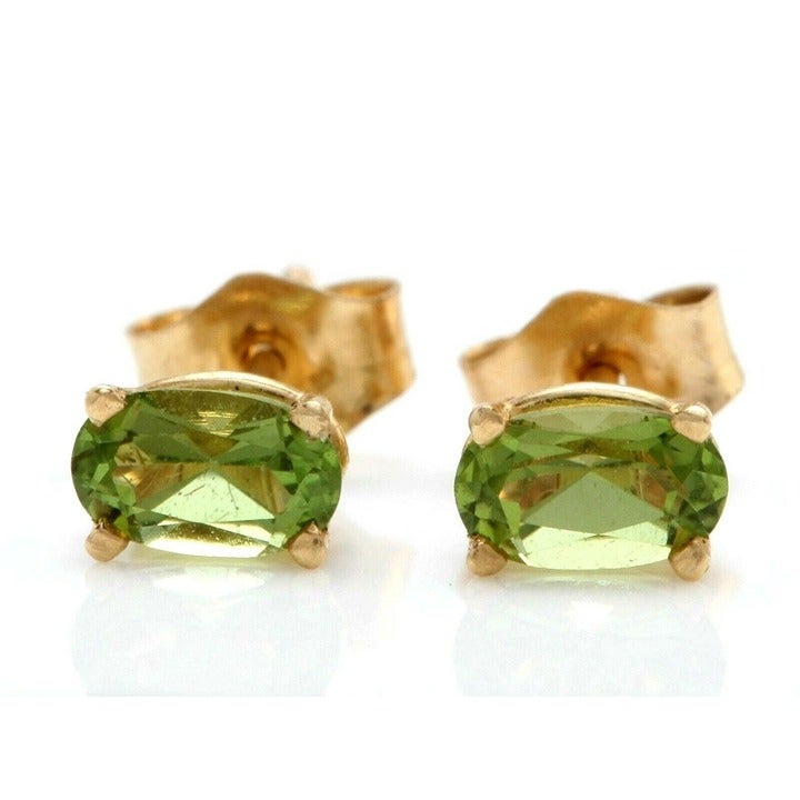 14k Yellow Gold 0.60Ct Natural Oval Green Peridot Stud Earrings
