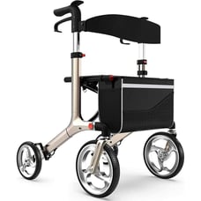 Healconnex Luxury Rollator Walkers Seniors Bulit-in Cable 10 Wheels 300 Lbs