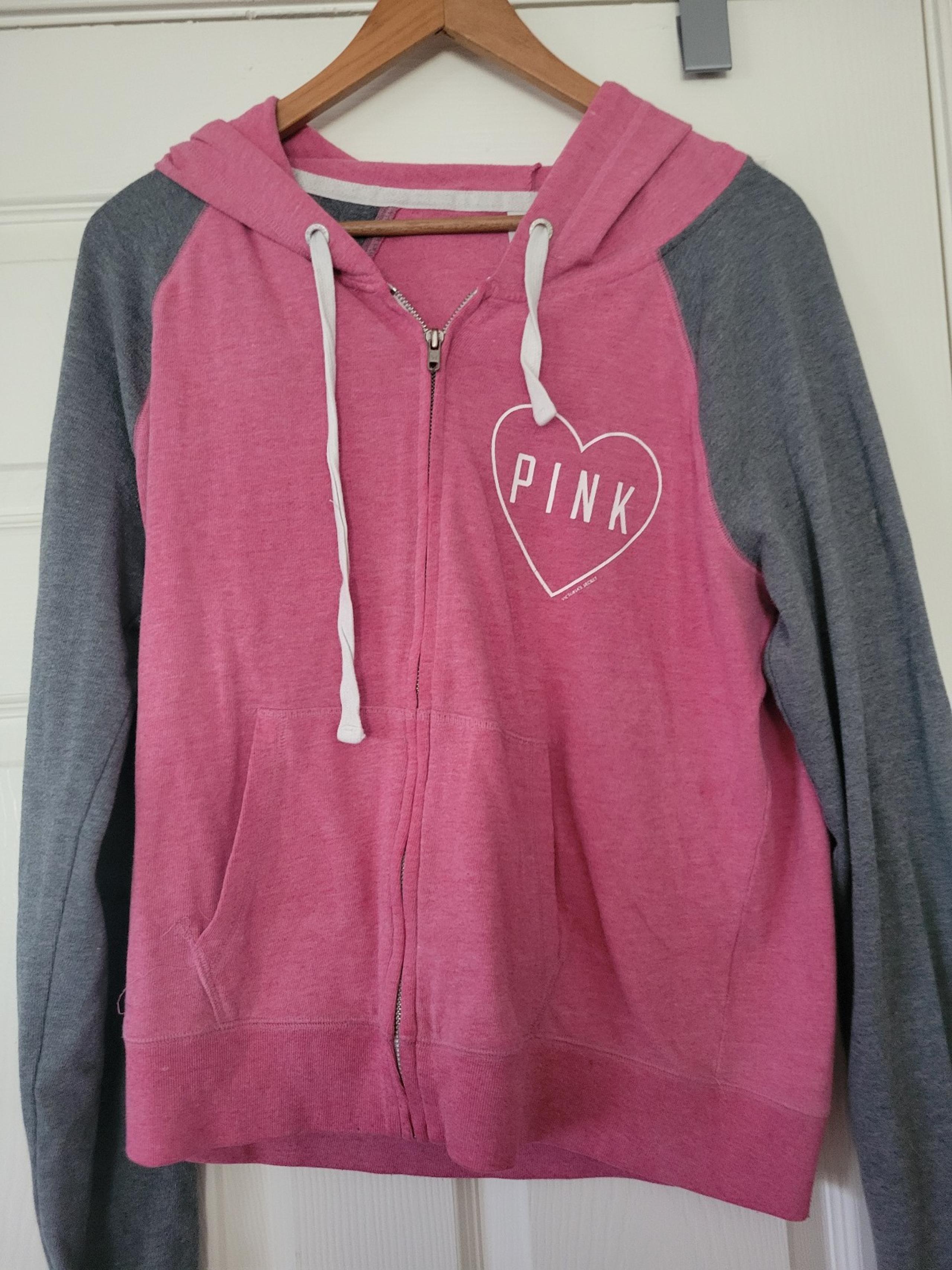 Victoria's Secret PINK Jacket Womens Gray Full Zip Ladies Hooded Heart Size L