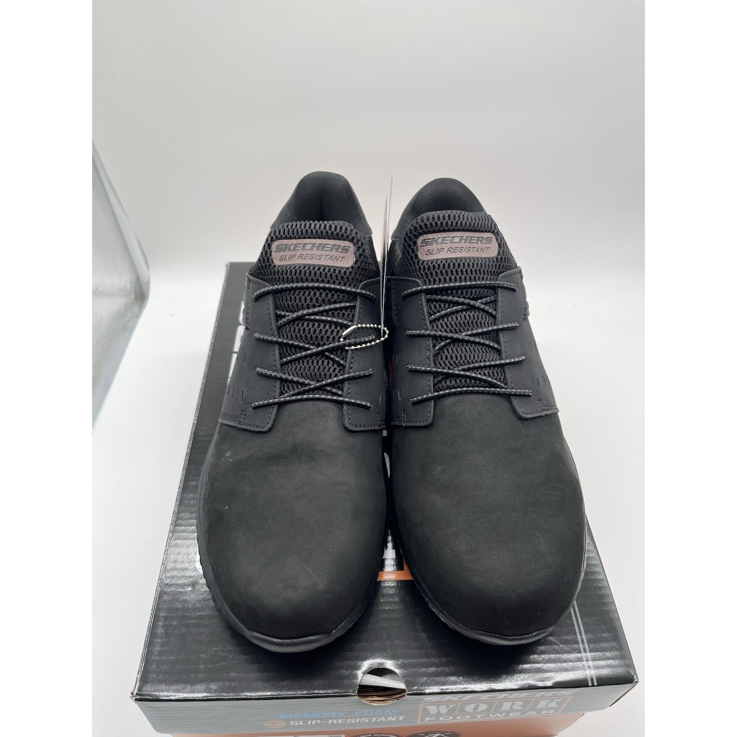 Skechers Delson 3.0 Work Shoes Mens 10 Black Food Service Slip Resistant New NIB