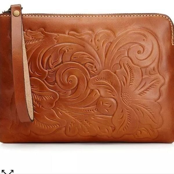 Patricia Nash Cassini Tooled Leather Wristlet- Tan & Gold