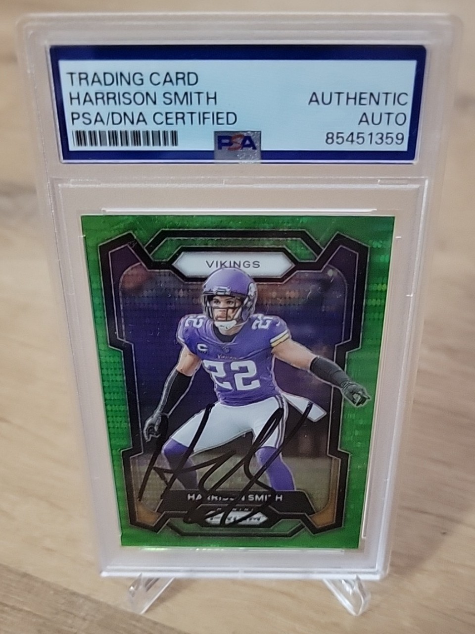 2023 Prizm Neon Green Pulsar Harrison Smith Autographed Card PSA/DNA Slabbed