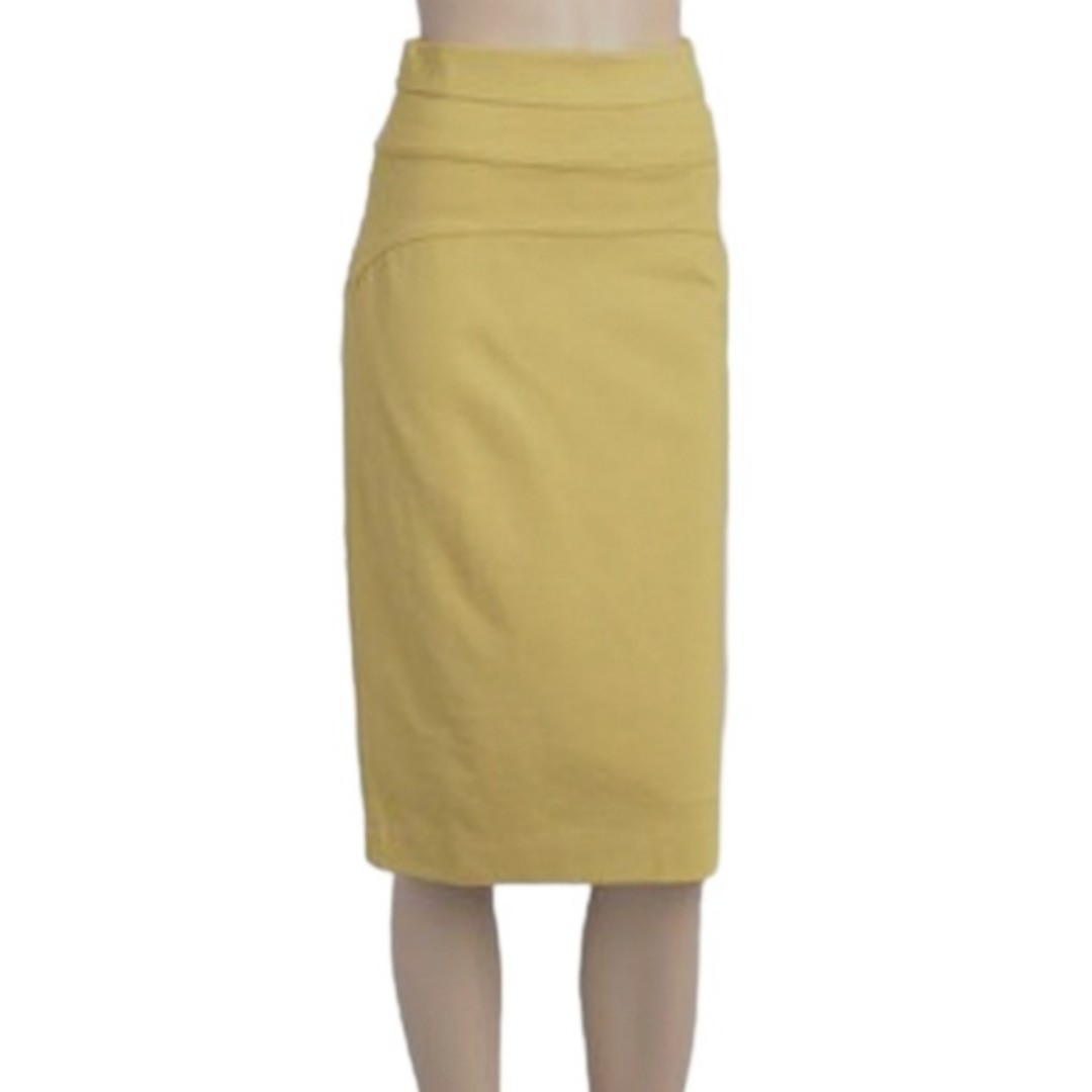 79 PANIZ Yellow Olive Green Midi Pencil Career Skirt 4 (Size Small)