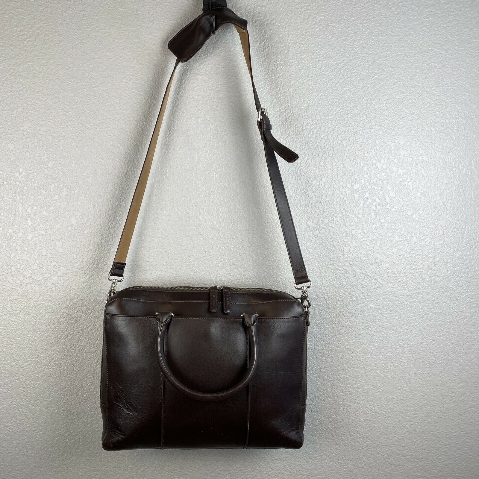 Cole Haan Brown Leather Laptop Messenger Bag Briefcase Crossbody Strap Business