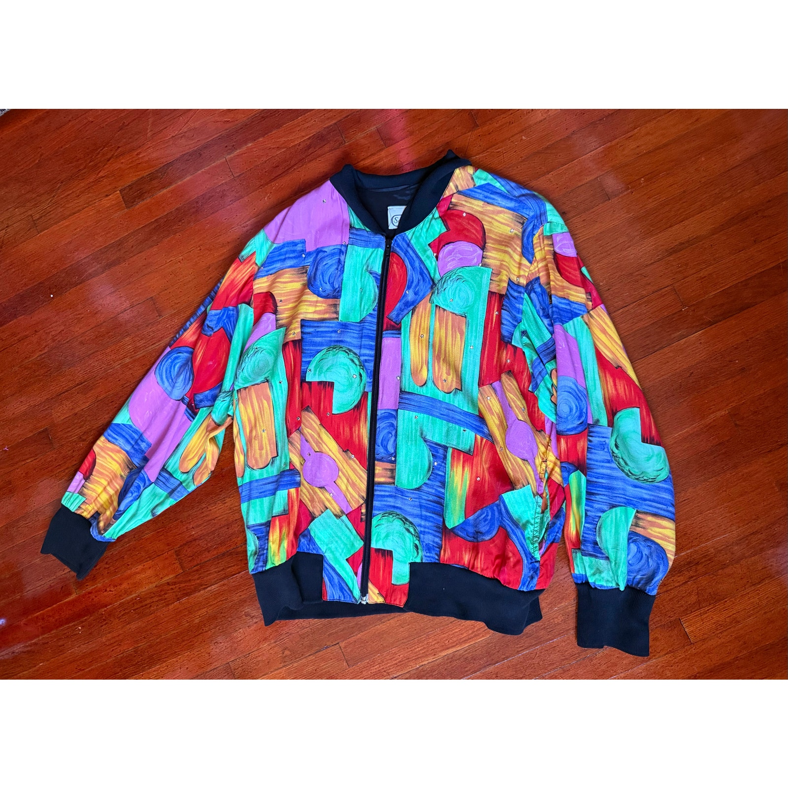 Vintage 80’s Saint Germaine Neon Colorful Zip Up Casual Jacket Cardigan Med L