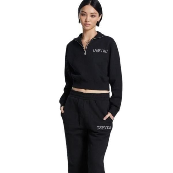 KSUBI black 1/2 zip cropped black sweatshirt medium