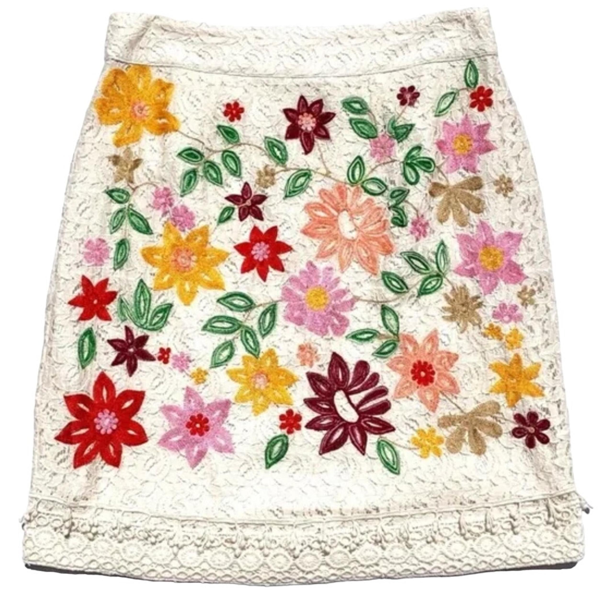 Anthropologie MAEVE Ayaka Embroidered Floral Lace Skirt Colorful Boho Size 8