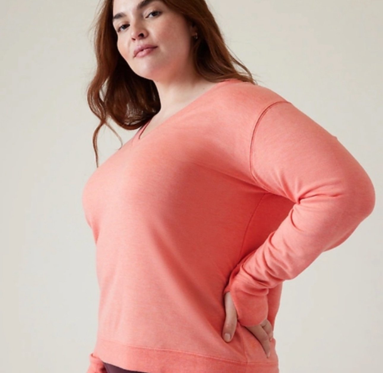 Athleta Sunrise V Neck Sweatshirt 1X Sunset Glow